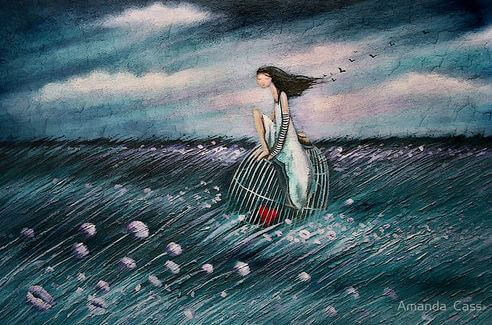 woman sitting on a cage