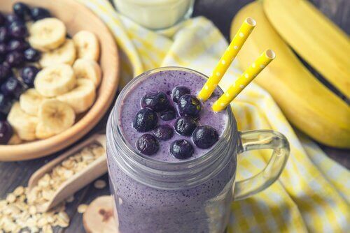 Blueberry ginger and banana smoothies for breakfast.