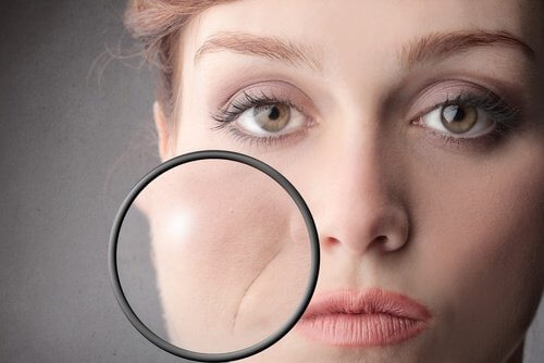 Smile lines on face premature wrinkles under magnifying glass flaxseed