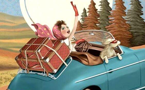 happy woman driving car
