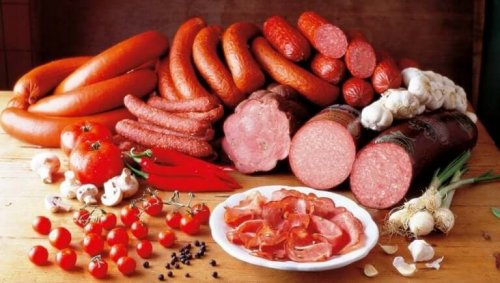 An array of processed deli meats.