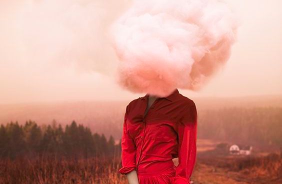 Woman with a cloud over her head