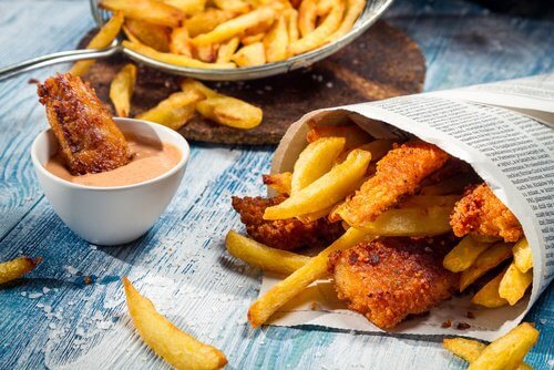 Fries and chicken nuggets