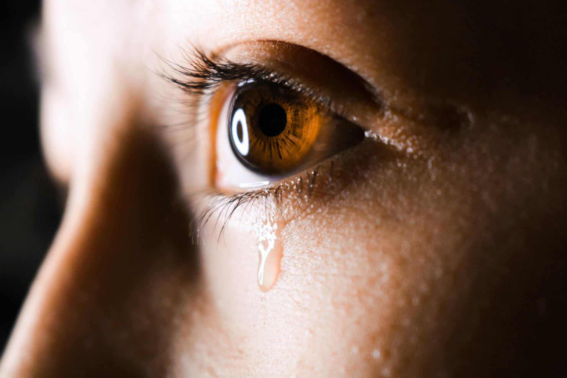 An eye crying a tear drop.