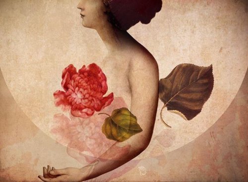 A woman with a rose.
