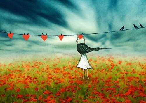 The small details, a girl with hanging hearts.