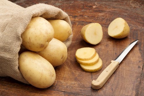 Bag of potatoes and slices