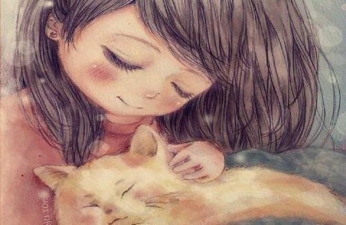 Girl stroking a cat