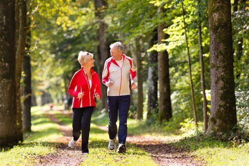 Old couple taking a walk