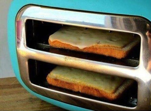 Cheese toast toaster on side