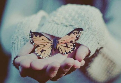 signs of intuitive intelligence, butterfly on hand