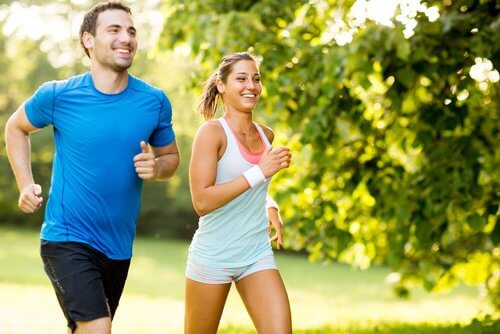A couple running.