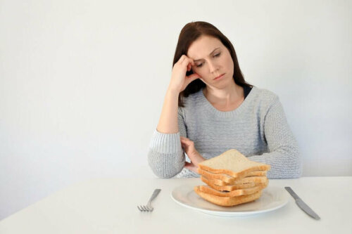 A woman being tortured by bread.