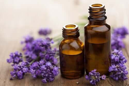 Two bottles of essential oil.