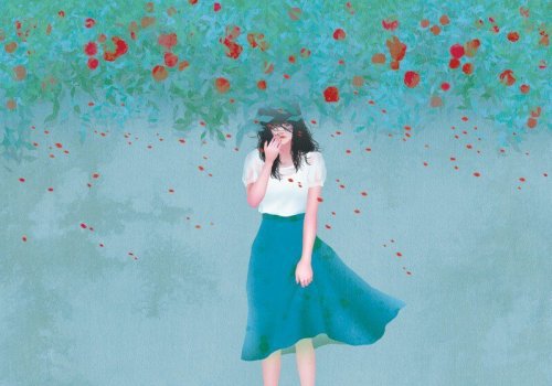 Illustration of woman surrounded by roses feel alone