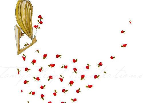 Illustration of blond woman in white flowery dress wedding day make decisions