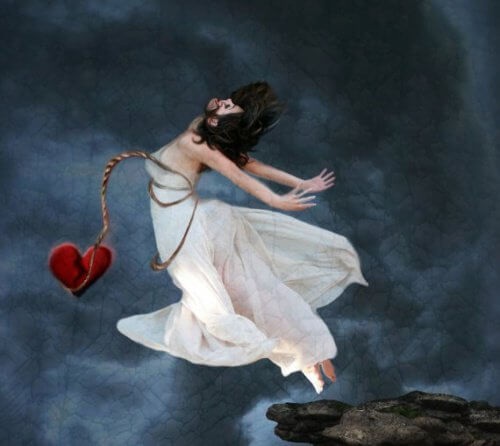 A woman with a heart tied around her waist