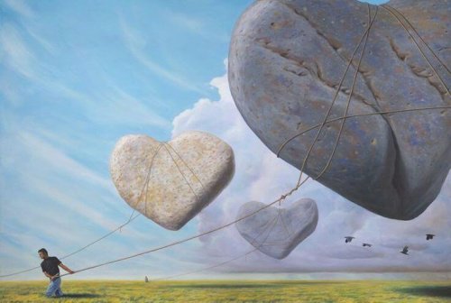 Pulling strings of kites of giant stone hearts make decisions don't be stagnant
