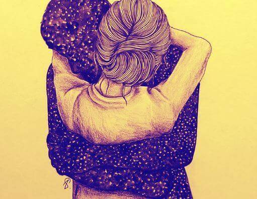 A woman embracing her partner