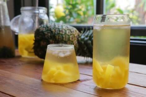 Two glasses of pineapple water.