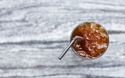 Top view of a glass of cola