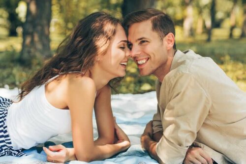 A happy couple at the park.