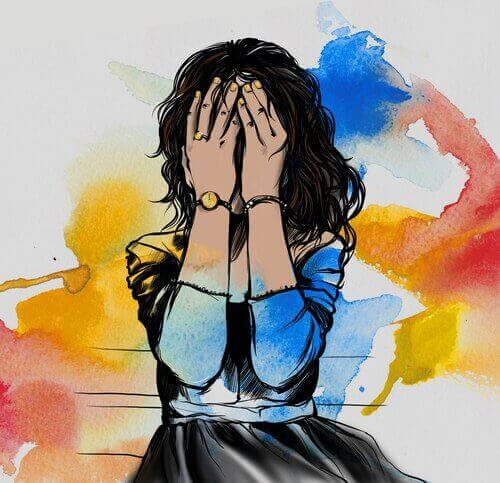 Woman worried covering her face