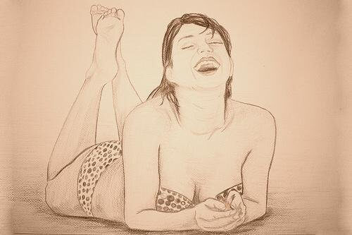 A drawing of a smiling woman.