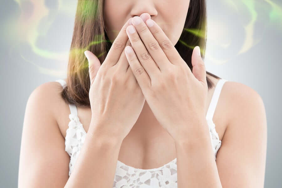 A woman with bad breath.