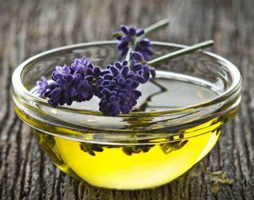 bowl of essential oils on a table