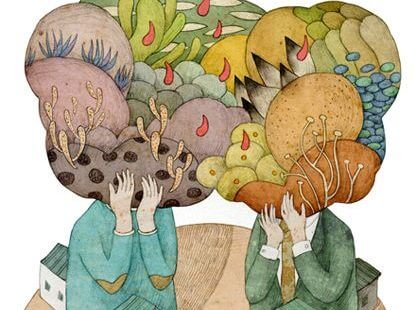 people with landscapes for heads