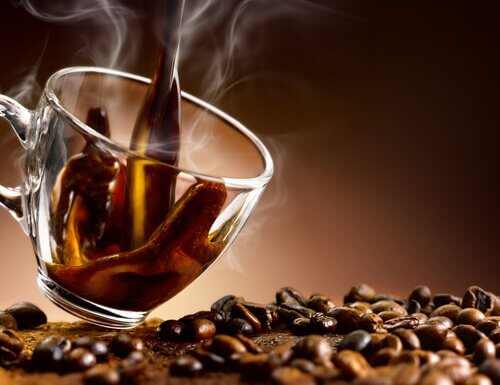 A cup of hot coffee.