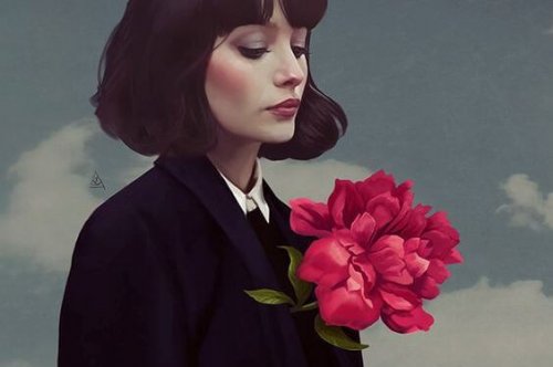 Woman trying to be happy