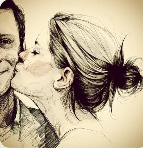Woman kissing her partner