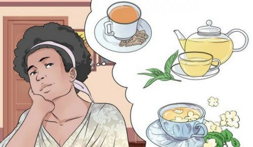 Kvinde tænker på forskellige typer te til at eliminere tarmparasitter