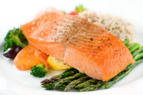 Salmon over asparagus