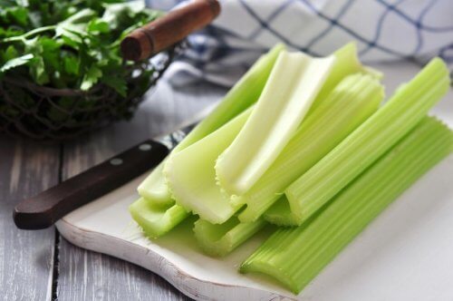 Some chopped celery on a table.