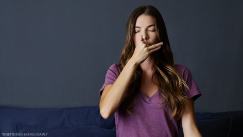 A woman practicing nasal breathing