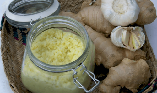 A jar of ginger and garlic.