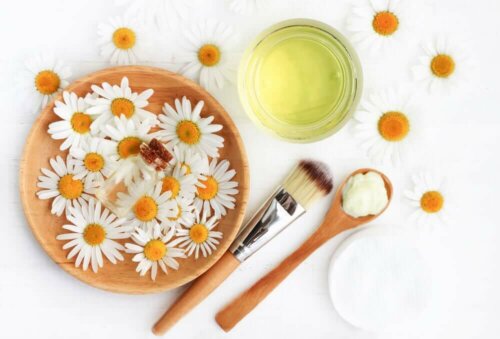 Some chamomile flowers and oil.