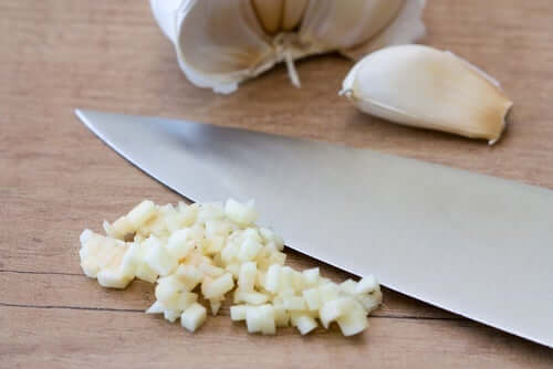 Finely chopped garlic.
