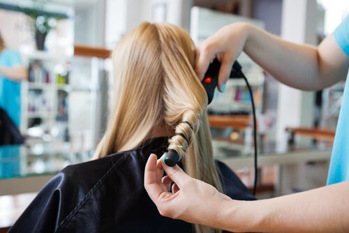 curling iron and hair
