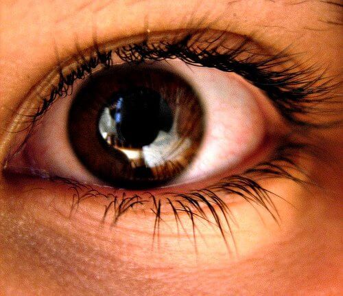 A dilated pupil.