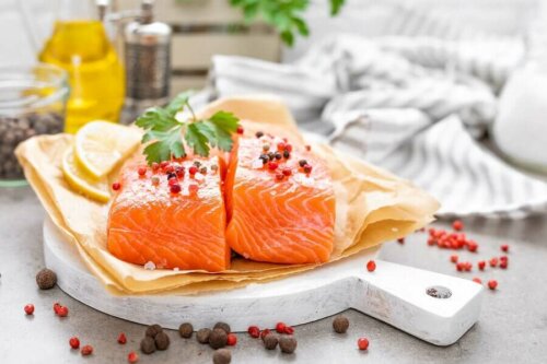 A plate of salmon.