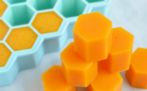 Gelatin pieces shaped like honeycomb sections.