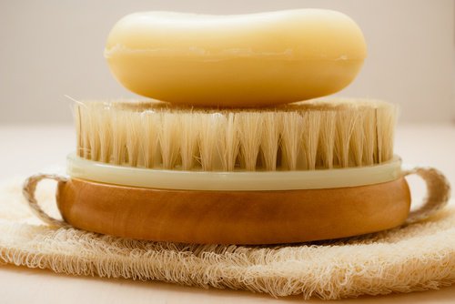 brush and a bar of soap