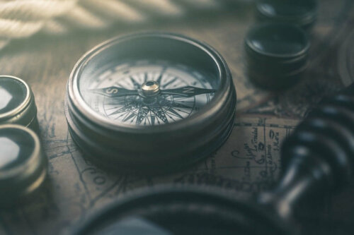 A compass on a map.