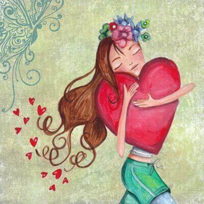 Woman holding a heart representing her self-love