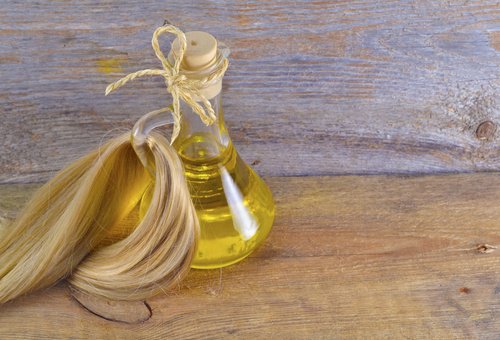 Wheat germ oil with a lock of hair