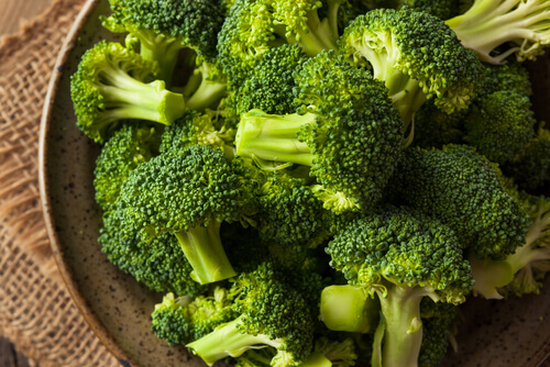 A plate of cut broccoli